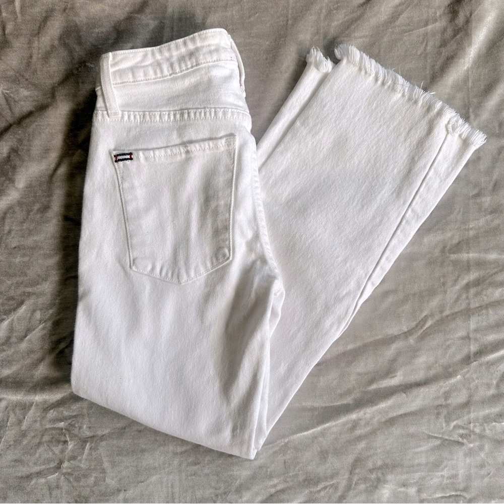 AO.LA Jeans Womens Size 24 White Perfect Cropped Kick Flare Fray Hem High Rise
